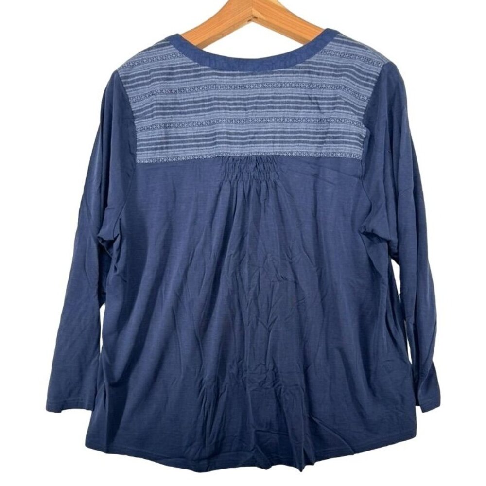 B Skies Are Blue Women Top Sz 0X Plus Blue Tunic Boho Flowy Comfy Smocked Casual